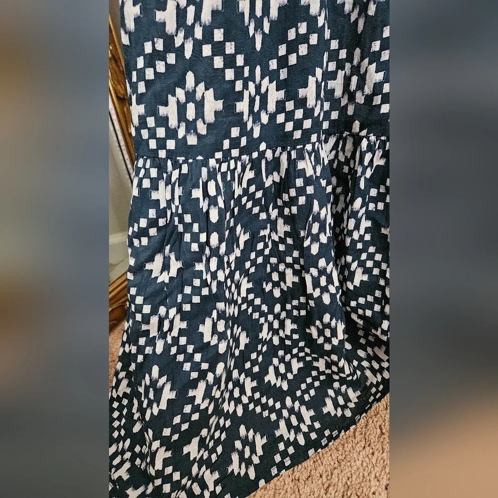RubyYaya Beaded Boho Maxi Dress Blue White Geometric Print Size M - Picture 15 of 16
